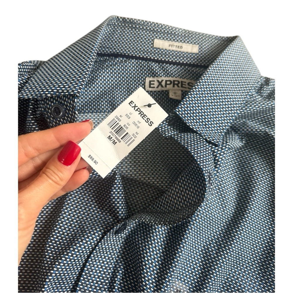 Express Men's Blue Micro-Pattern Button-Down Shir… - image 3